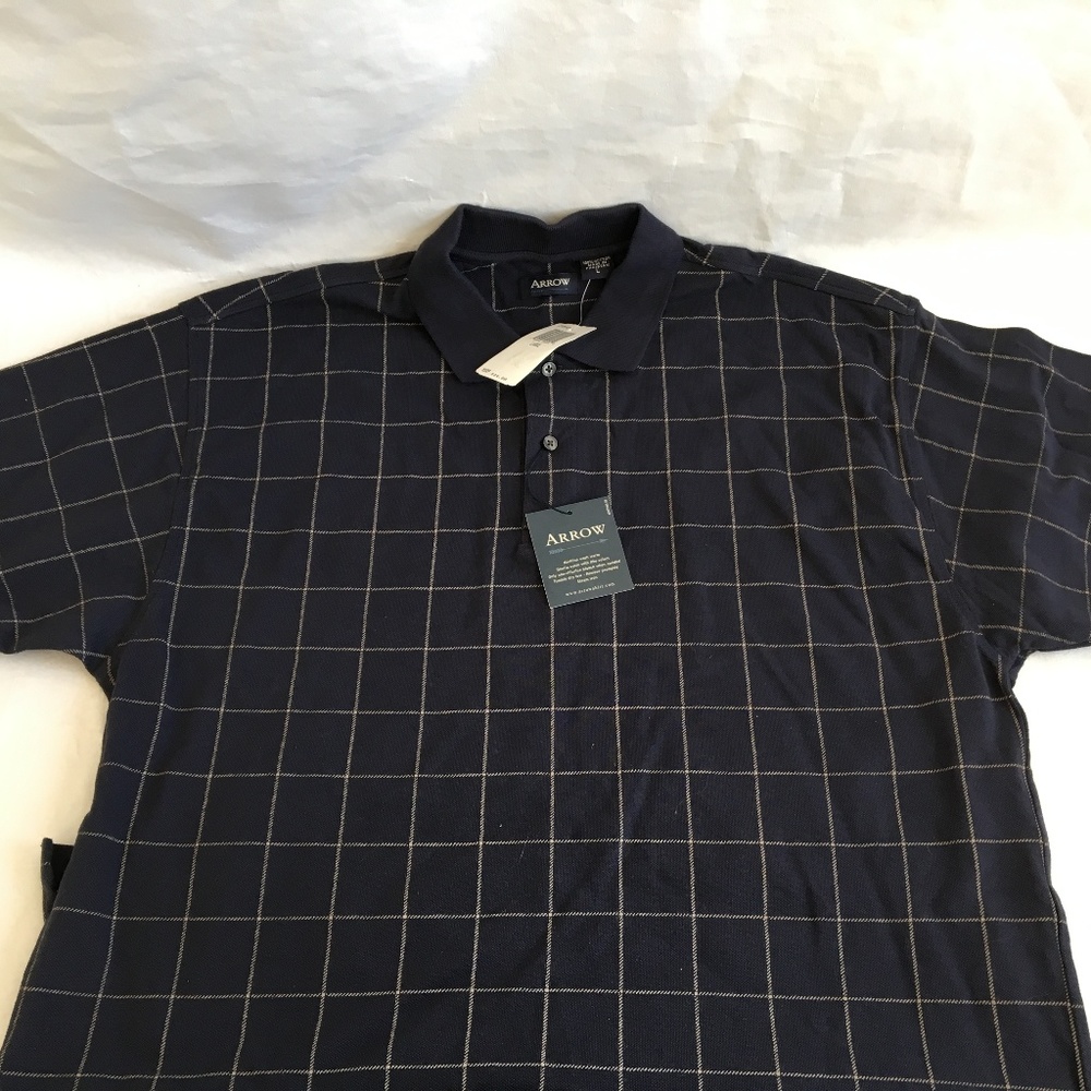 Men's Arrow Plaid Polo Shirt Size Large New